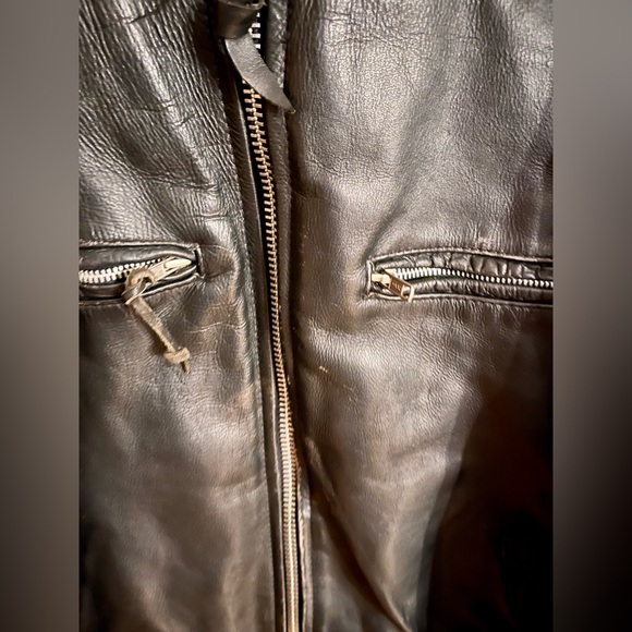 Men’s Black Leather Heavy Bomber Motorcycle Jacket Patches Zippers 🚫sold🚫 - Picture 14 of 14